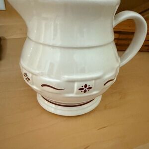 Longaberger Ceramic Pitcher with Maroon Accents